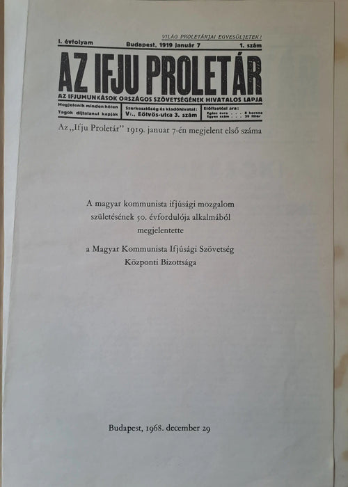 Az ifju proletár 1919. január 7. - Oskola Antikvárium