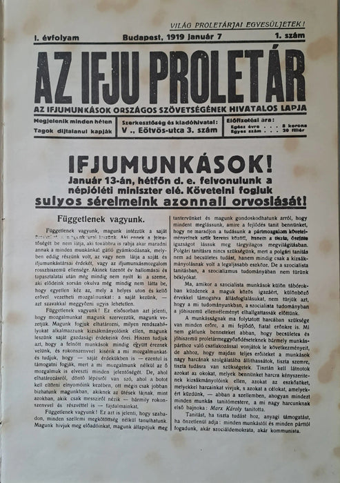 Az ifju proletár 1919. január 7. - Oskola Antikvárium