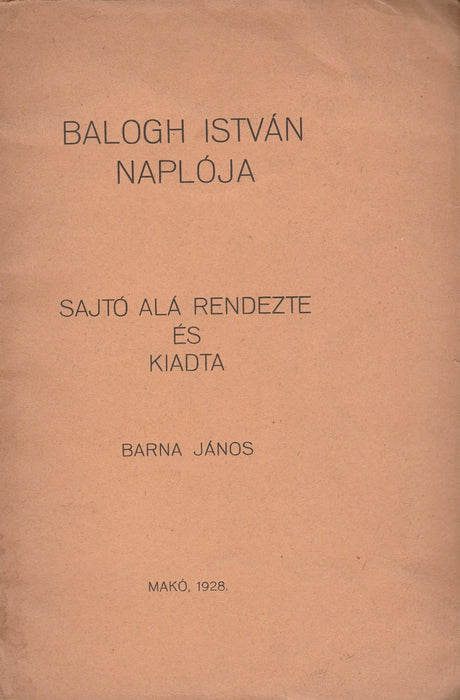 Balogh István naplója - Oskola Antikvárium