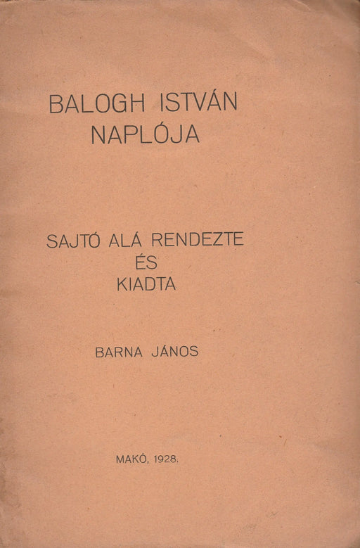 Balogh István naplója - Oskola Antikvárium