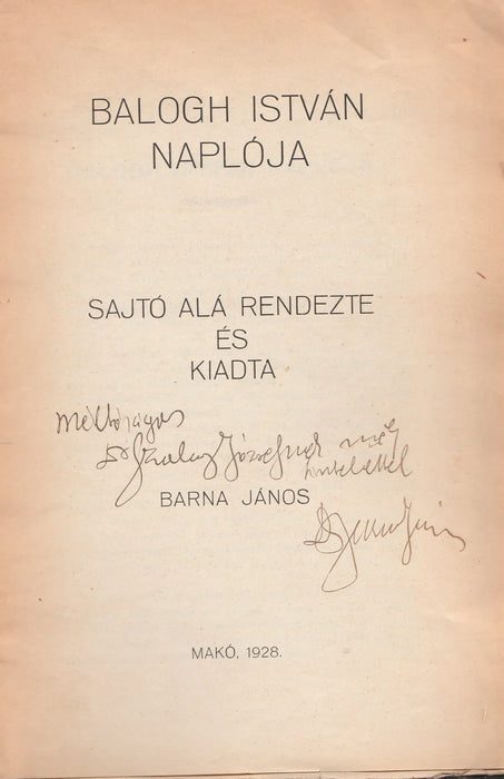 Balogh István naplója - Oskola Antikvárium