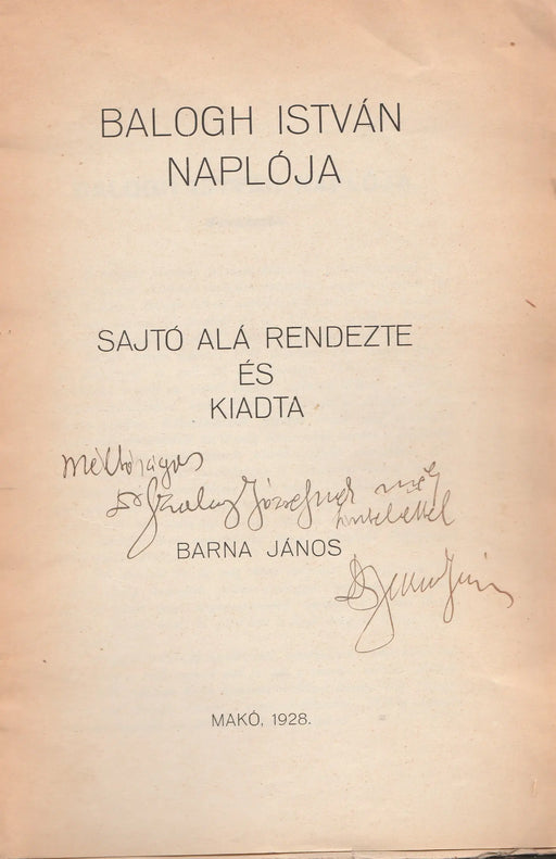 Balogh István naplója - Oskola Antikvárium