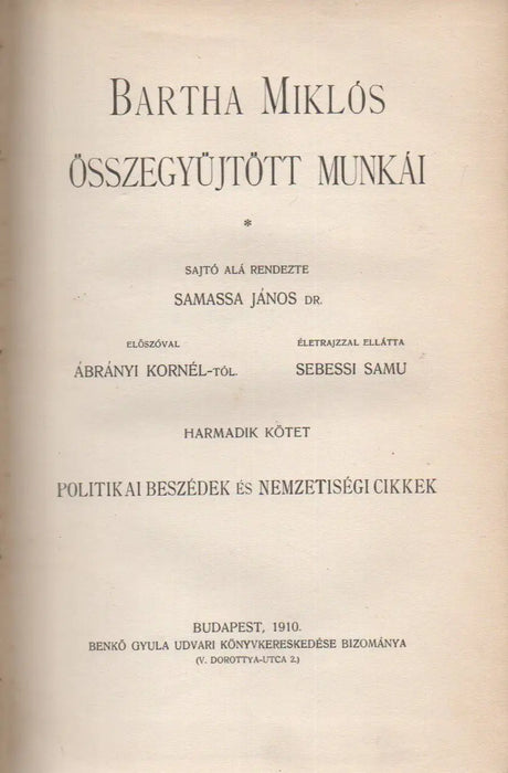 Bartha Miklós összegyűjtött munkái III. - Oskola Antikvárium