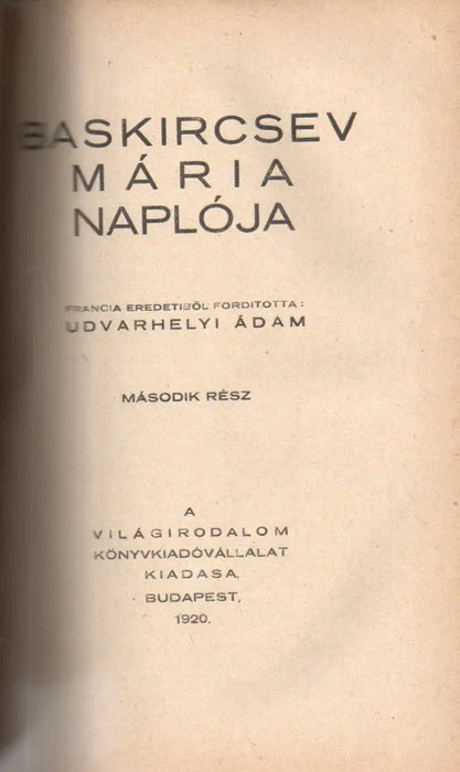 Baskircsev Mária naplója I - II. - Oskola Antikvárium