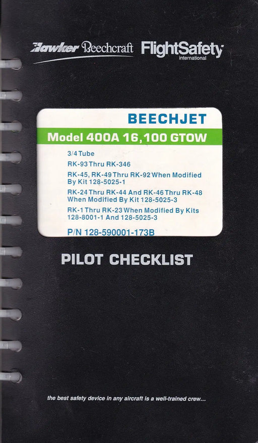BEECHJET Model 400A 16, 100 GTOW Pilot Cheklist - Oskola Antikvárium