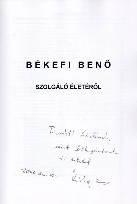 Békefi Benő szolgáló életéről - Oskola Antikvárium