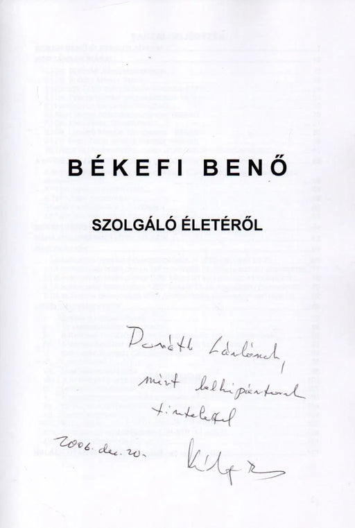 Békefi Benő szolgáló életéről - Oskola Antikvárium