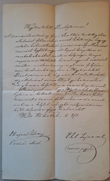 Békési Casinó folyamodványa 1871 - ből - Oskola Antikvárium