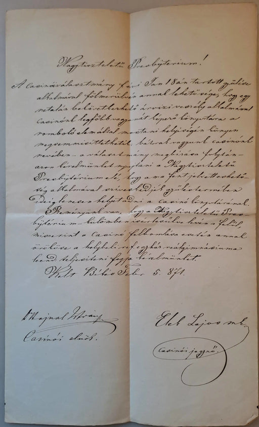 Békési Casinó folyamodványa 1871 - ből - Oskola Antikvárium