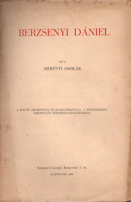 Berzsenyi Dániel - Oskola Antikvárium