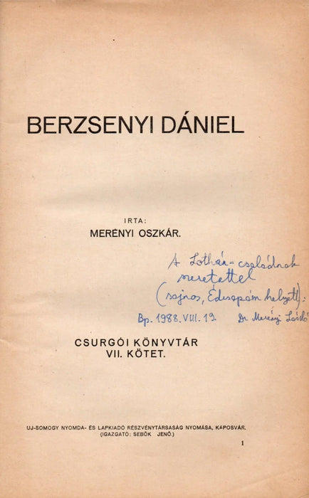 Berzsenyi Dániel - Oskola Antikvárium
