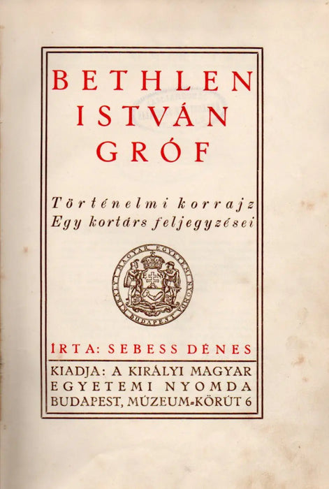 Bethlen István gróf - Oskola Antikvárium