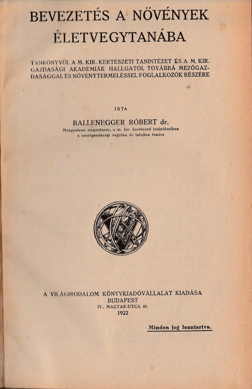 Bevezetés a növények életvegytanába - Oskola Antikvárium