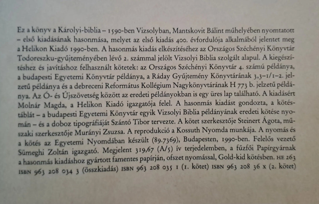 Biblia I - II. - Károlyi Gáspár vizsolyi Bibliája - Oskola Antikvárium