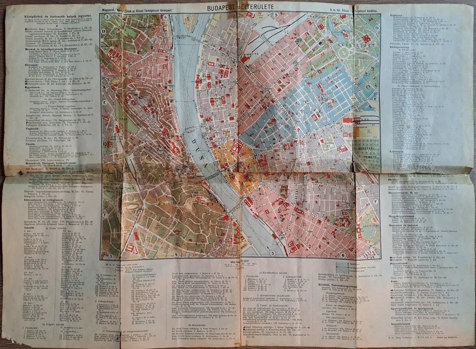 Budapest belterületének legújabb térképe utca - és középületek jegyzékével 1929 - Oskola Antikvárium