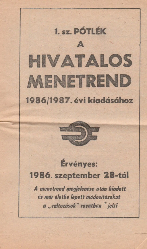 Budapest környéki vasútvonalak menetrendje 1986 - 1987 - Oskola Antikvárium