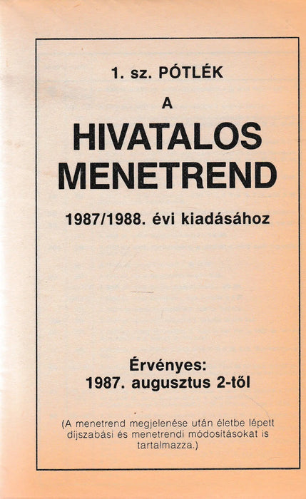 Budapest környéki vasútvonalak menetrendje 1987 - 1988 - Oskola Antikvárium