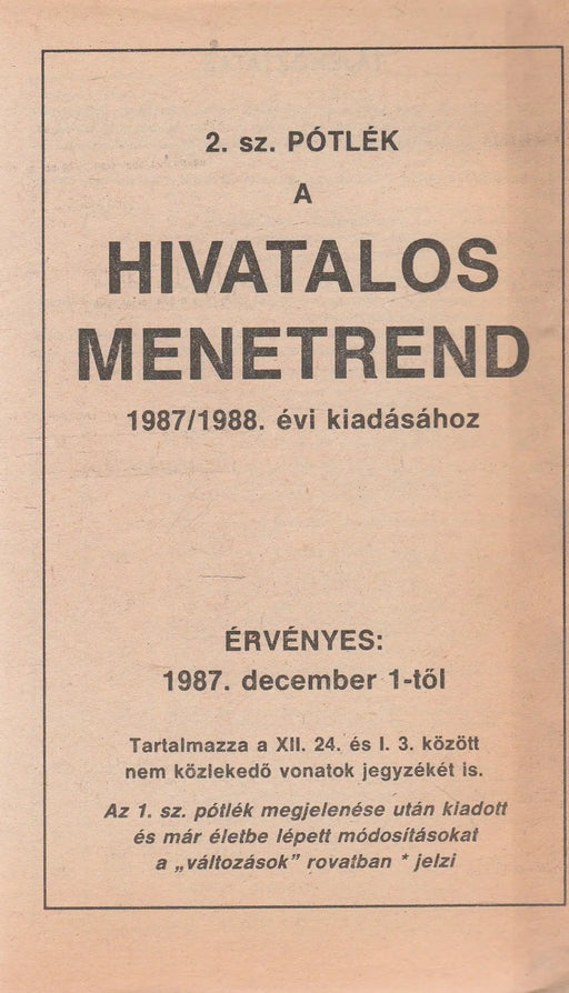 Budapest környéki vasútvonalak menetrendje 1987 - 1988 - Oskola Antikvárium