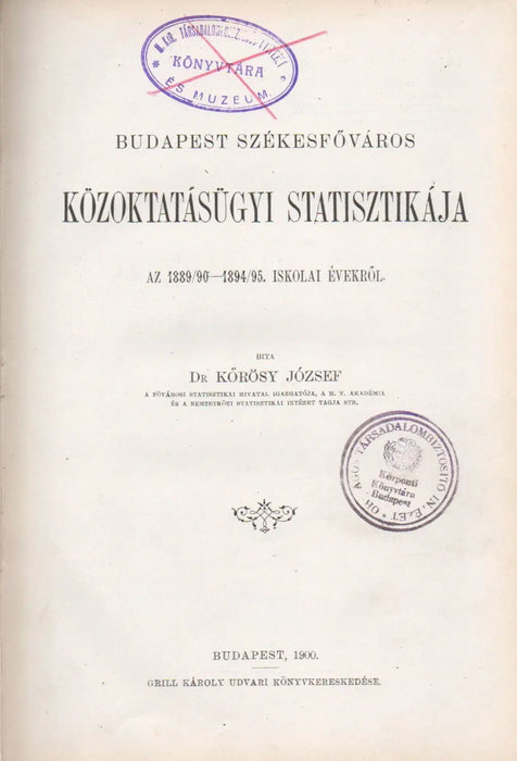 Budapest székesfőváros közoktatásügyi statisztikája az 1889/90 - 1894/95. iskolai évekről - Oskola Antikvárium