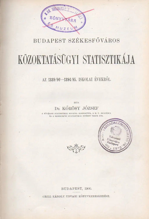 Budapest székesfőváros közoktatásügyi statisztikája az 1889/90 - 1894/95. iskolai évekről - Oskola Antikvárium