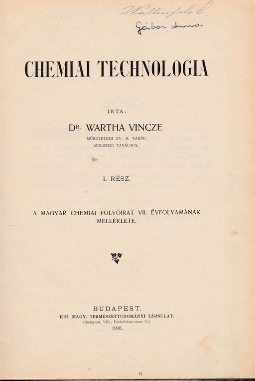Chemiai technologia I. - Oskola Antikvárium