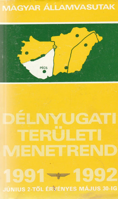 Délnyugati területi menetrend 1991 - 1992 - Oskola Antikvárium