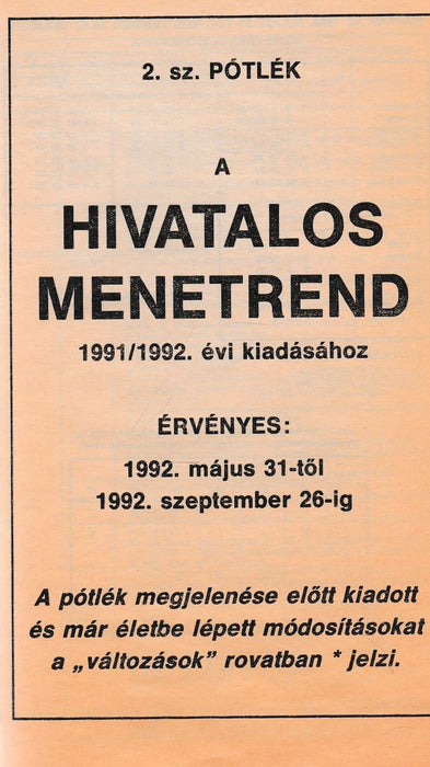 Délnyugati területi menetrend 1991 - 1992 - Oskola Antikvárium