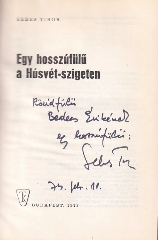 Egy hosszúfülű a Húsvét - szigeten - Oskola Antikvárium