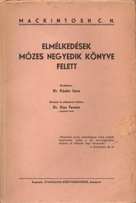 Elmélkedések Mózes negyedik könyve felett - Oskola Antikvárium