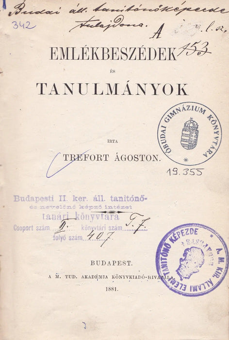 Emlékbeszédek és tanulmányok - Oskola Antikvárium
