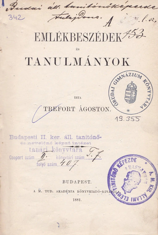 Emlékbeszédek és tanulmányok - Oskola Antikvárium