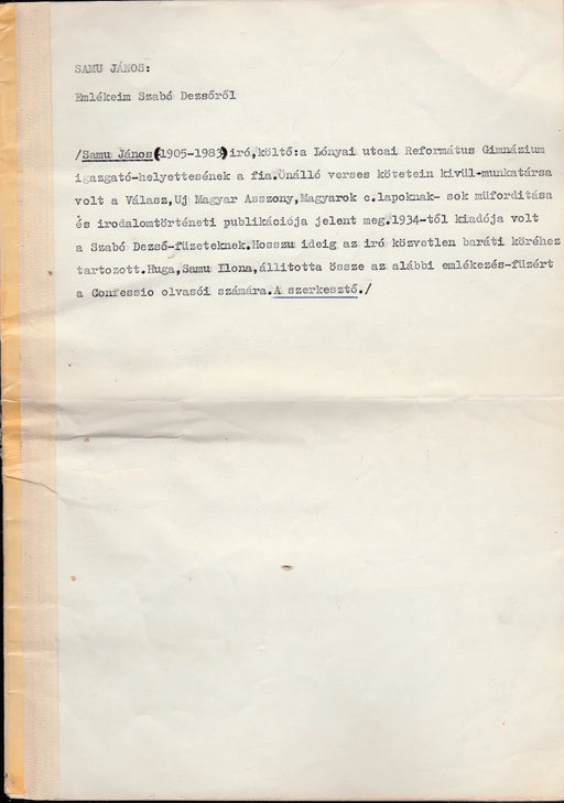 Emlékeim Szabó Dezsőről - Oskola Antikvárium