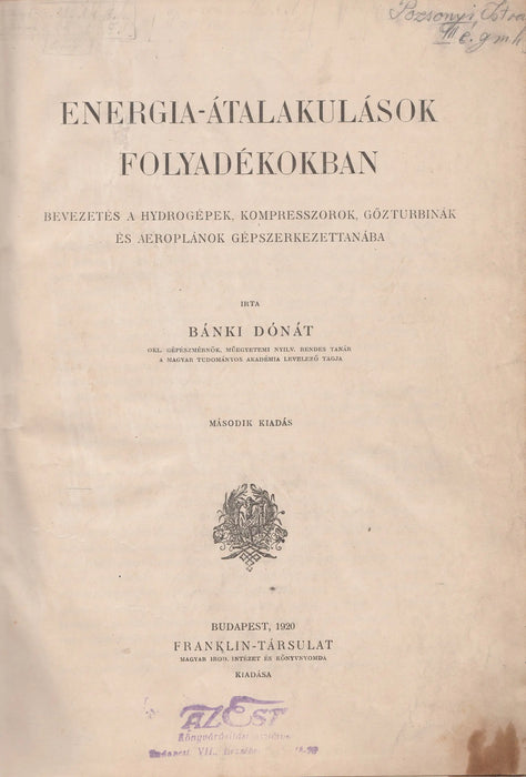 Energia - átalakulások folyadékokban - Oskola Antikvárium