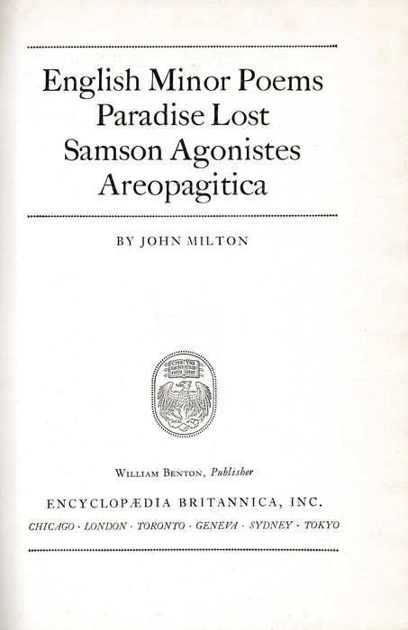 English Minor Poems Paradise Lost Samson Agonistes Areopagitica - Oskola Antikvárium