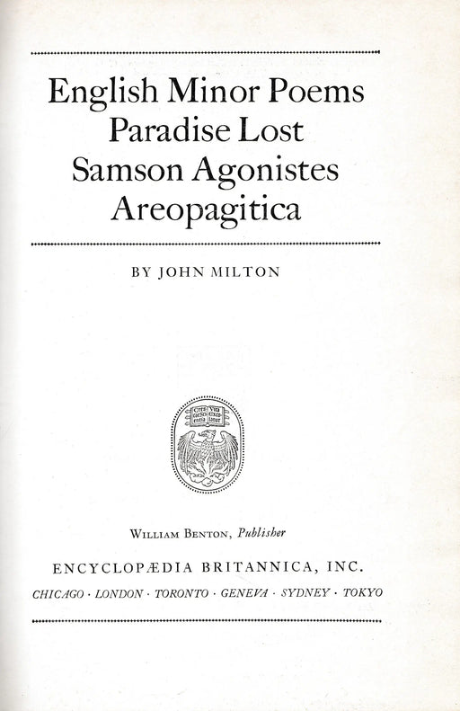 English Minor Poems Paradise Lost Samson Agonistes Areopagitica - Oskola Antikvárium