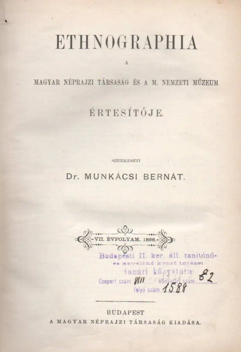 Ethnographia VII. évfolyam - 1896 - Oskola Antikvárium