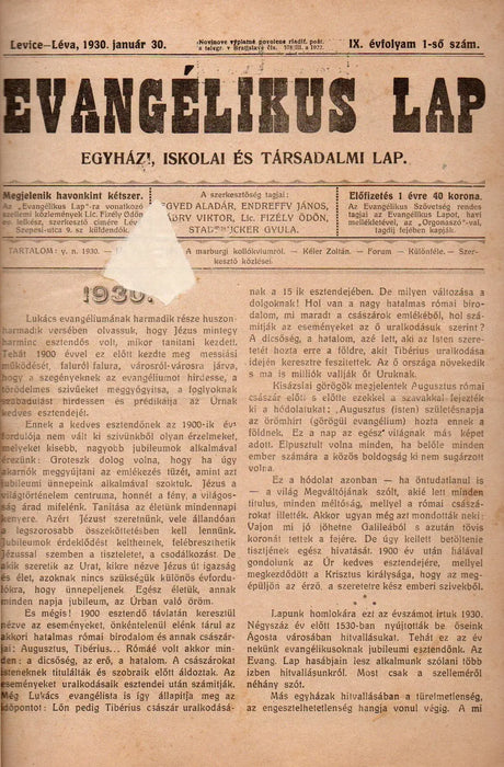 Evangélikus Lap IX. évfolyam 1930 Léva - Oskola Antikvárium