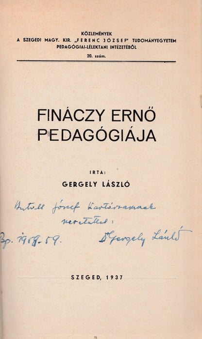 Fináczy Ernő pedagógiája - Oskola Antikvárium