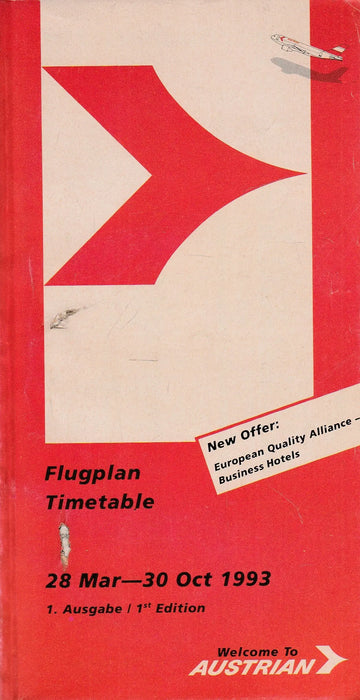Flugplan - Timetable - 28 Mar - 30 Oct 1993 - Oskola Antikvárium
