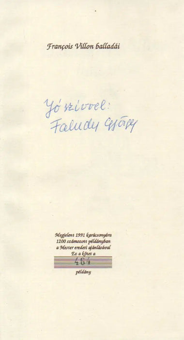 Francois Villon balladái Faludy György átköltésében - Oskola Antikvárium