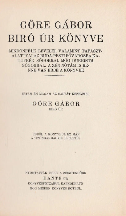 Göre Gábor bíró úr könyve - Oskola Antikvárium