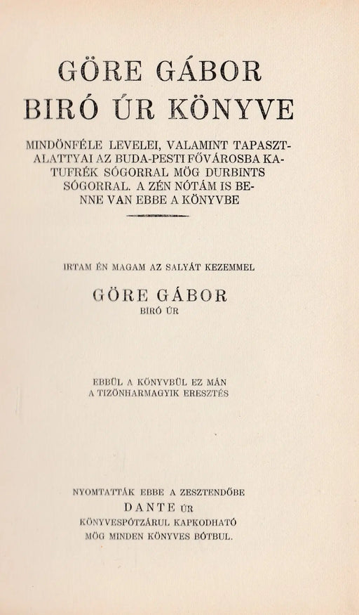 Göre Gábor bíró úr könyve - Oskola Antikvárium