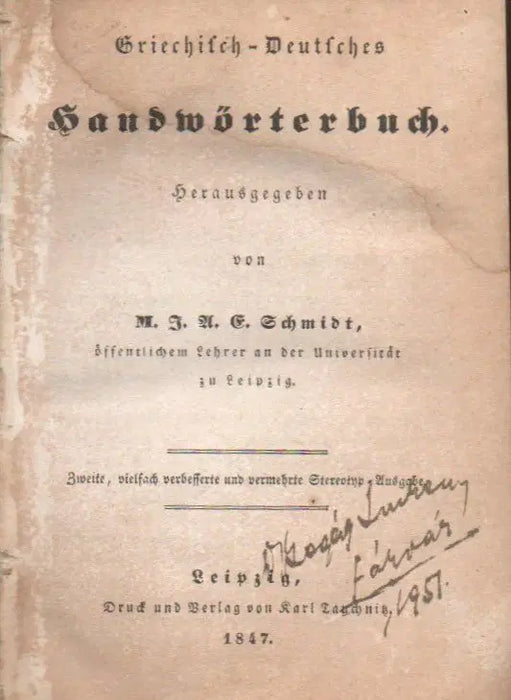 Griechisch - Deutsches Handwörterbuch - Oskola Antikvárium