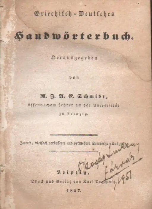 Griechisch - Deutsches Handwörterbuch - Oskola Antikvárium