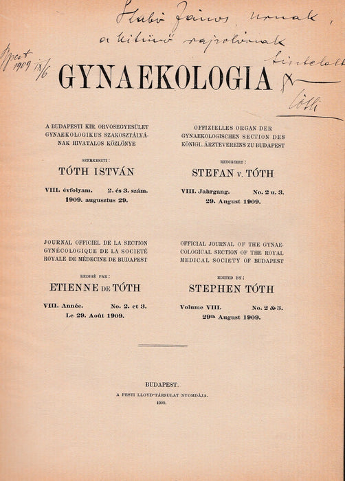 Gynaekologia 1909. VIII. évfolyam 2. és 3. szám - Oskola Antikvárium