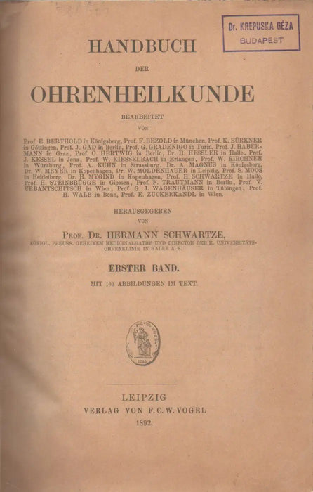Handbuch der Ohrenheilkunde I. - Oskola Antikvárium