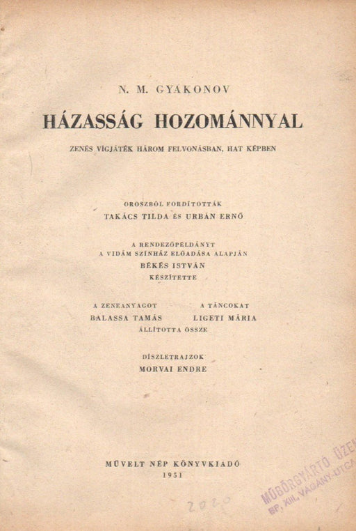 Házasság hozománnyal - Oskola Antikvárium
