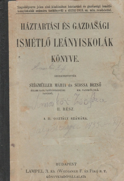 Háztartási és gazdasági ismétlő leányiskolák könyve II. - Oskola Antikvárium