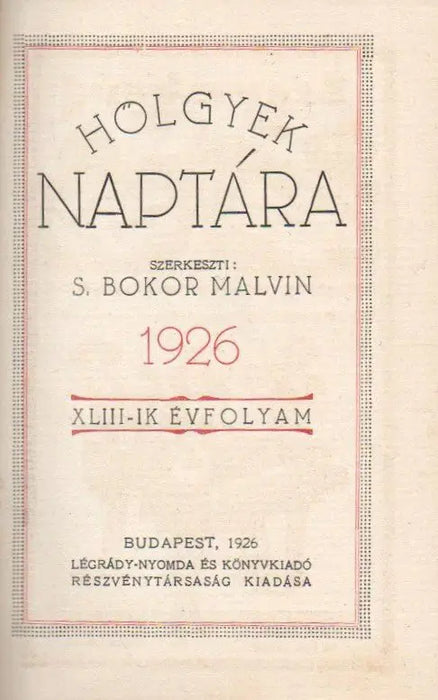 Hölgyek naptára 1926 - Oskola Antikvárium