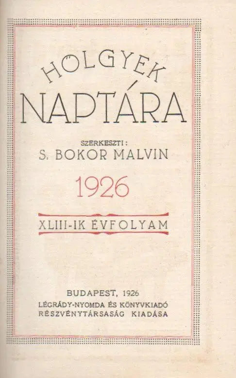 Hölgyek naptára 1926 - Oskola Antikvárium